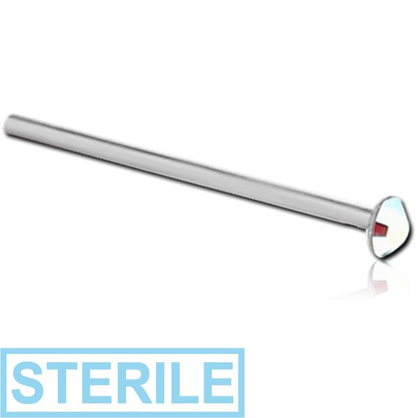 STERILE SURGICAL STEEL FLAT HIGH END CRYSTAL JEWELLED STRAIGHT NOSE STUD 12MM