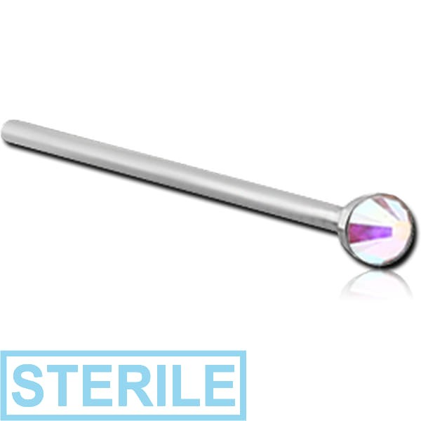 STERILE SURGICAL STEEL FLAT HIGH END CRYSTAL JEWELLED STRAIGHT NOSE STUD 15MM