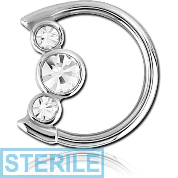 STERILE SURGICAL STEEL JEWELLED OPEN MOON SEAMLESS RING