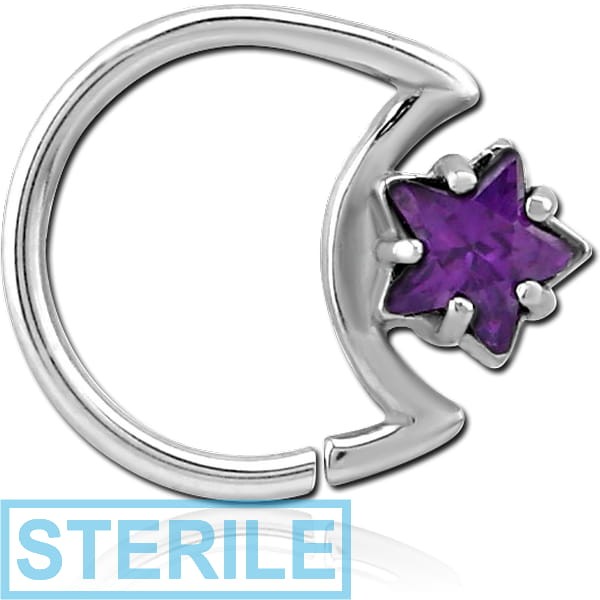 STERILE SURGICAL STEEL JEWELLED OPEN MOON SEAMLESS RING