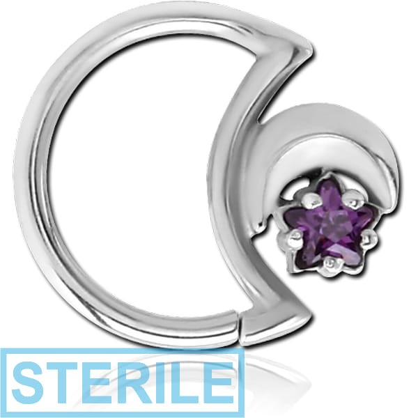 STERILE SURGICAL STEEL JEWELLED OPEN MOON SEAMLESS RING