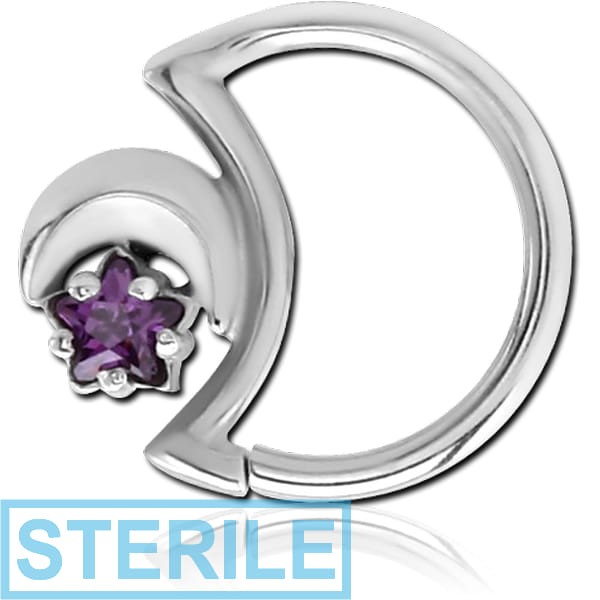 STERILE SURGICAL STEEL JEWELLED OPEN MOON SEAMLESS RING