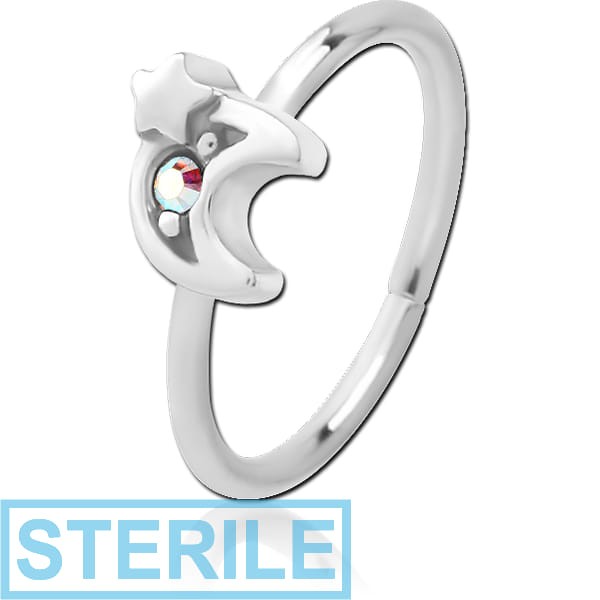 STERILE SURGICAL STEEL JEWELLED SEAMLESS RING - CRESCENT AND STAR