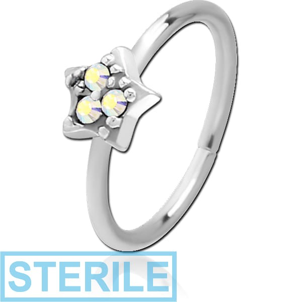 STERILE SURGICAL STEEL JEWELLED SEAMLESS RING - STAR PRONGS