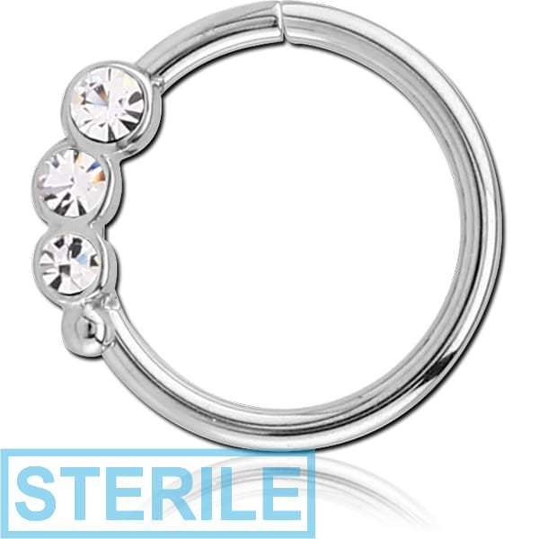 STERILE SURGICAL STEEL VALUE JEWELLED SEAMLESS RING - RIGHT - TRIPLE GEM