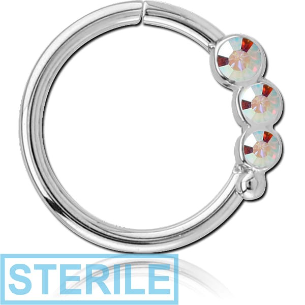STERILE SURGICAL STEEL JEWELLED SEAMLESS RING - LEFT - TRIPLE GEM