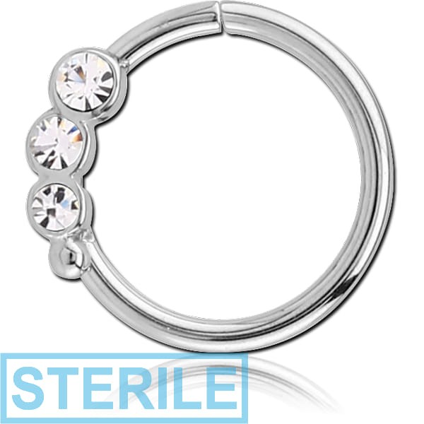 STERILE SURGICAL STEEL JEWELLED SEAMLESS RING - RIGHT - TRIPLE GEM