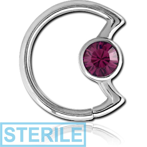 STERILE SURGICAL STEEL JEWELLED OPEN SEAMLESS RING - LEFT - MOON