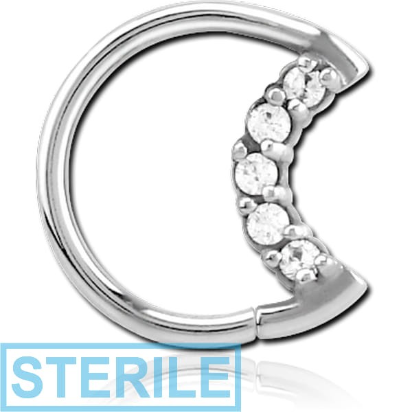 STERILE SURGICAL STEEL JEWELLED OPEN SEAMLESS RING - LEFT - MOON
