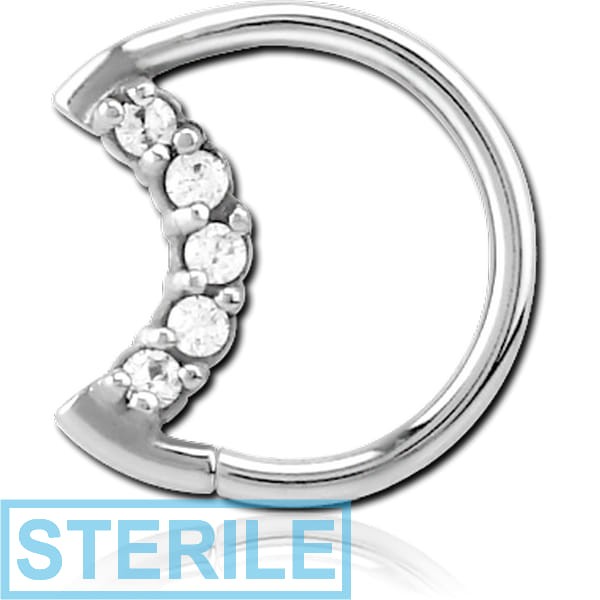 STERILE SURGICAL STEEL JEWELLED OPEN SEAMLESS RING - RIGHT - MOON
