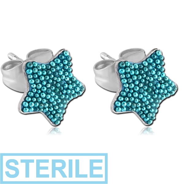 STERILE SURGICAL STEEL MULTICOLOUR BALLS STAR OF CUP EAR STUDS PAIR