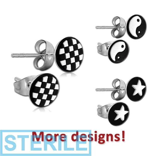 STERILE SURGICAL STEEL CUP SILICONE PICTURE EAR STUDS PAIR