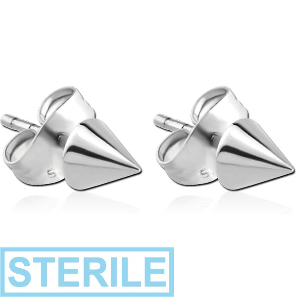 STERILE PAIR OF SURGICAL STEEL CONE EAR STUDS