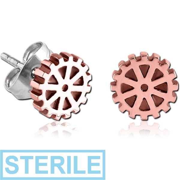 STERILE COPPER EAR STUDS PAIR - STEAMPUNK