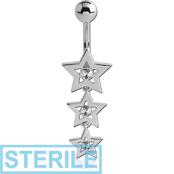 STERILE RHODIUM PLATED JEWELLED STAR FASHION DANGLE NAVEL BANANA