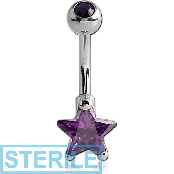 STERILE SURGICAL STEEL STAR 8MM CZ DOUBLE JEWELLED NAVEL BANANA