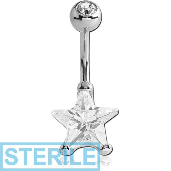 STERILE SURGICAL STEEL STAR 10MM CZ DOUBLE JEWLED NAVEL BANANA