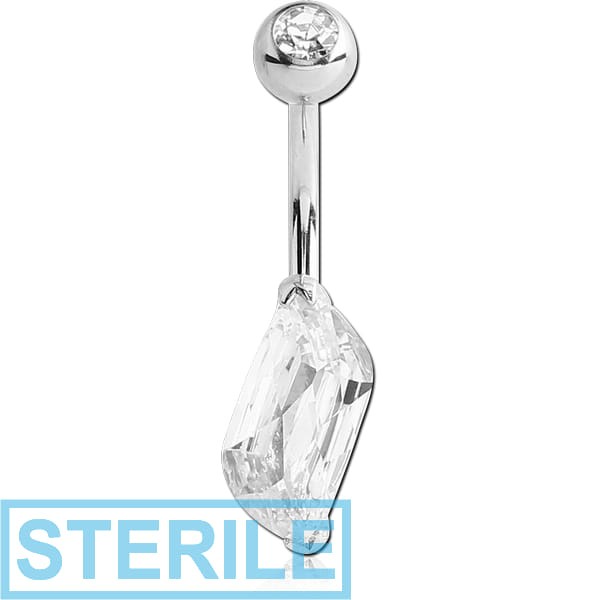 STERILE SURGICAL STEEL LEAF 6X12MM CZ DOUBLE JEWLED NAVEL BANANA
