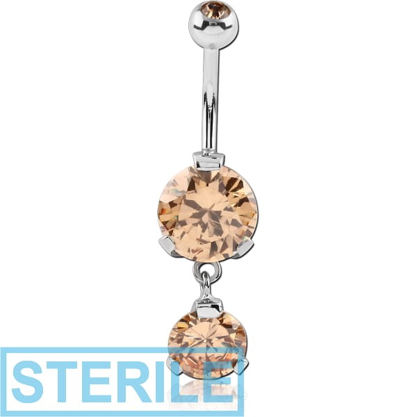 STERILE SURGICAL STEEL DOUBLE ROUND CZ DANGLE BANANA WITH JEWELLED BALL