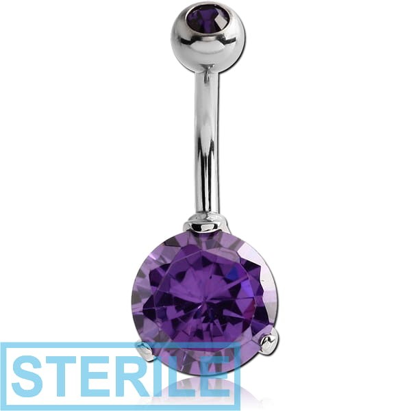 STERILE SURGICAL STEEL ROUND 10MM CZ DOUBLE JEWELLED NAVEL BANANA