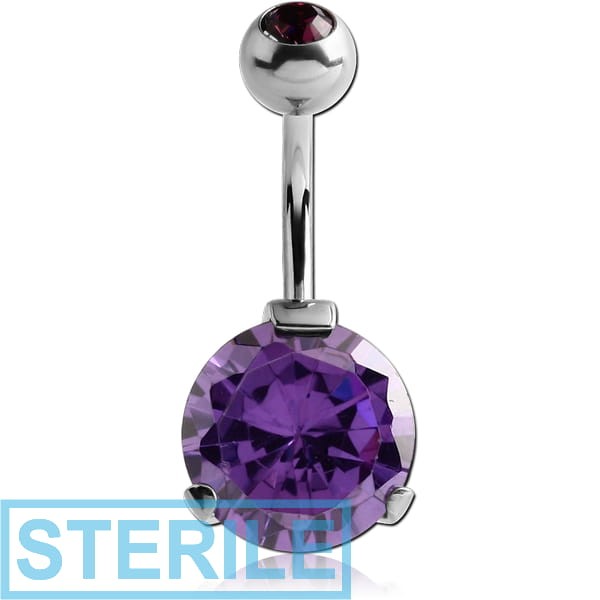 STERILE SURGICAL STEEL ROUND 12MM CZ DOUBLE JEWELLED NAVEL BANANA
