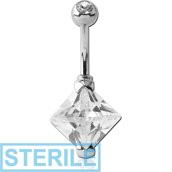 STERILE SURGICAL STEEL SQUARE 10MM CZ DOUBLE JEWELLED NAVEL BANANA