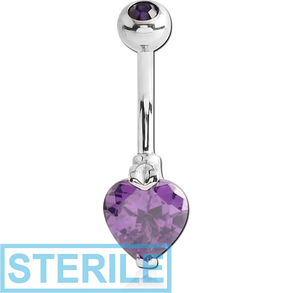 STERILE SURGICAL STEEL HEART 8MM CZ DOUBLE JEWELLED NAVEL BANANA