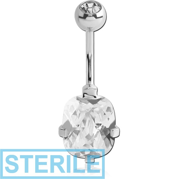 STERILE SURGICAL STEEL CUSHION 10X12MM CZ DOUBLE JEWELLED NAVEL BANANA