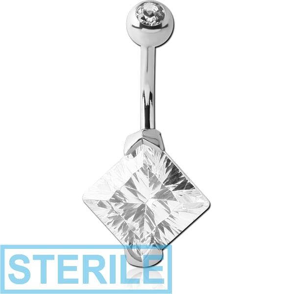 STERILE SURGICAL STEEL SQUARE 10MM CZ DOUBLE JEWELLED NAVEL BANANA