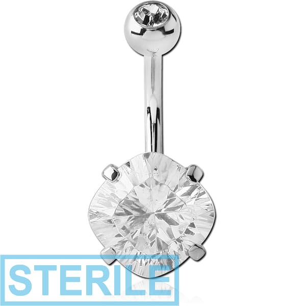 STERILE SURGICAL STEEL SQUARE 10MM CZ DOUBLE JEWELLED NAVEL BANANA