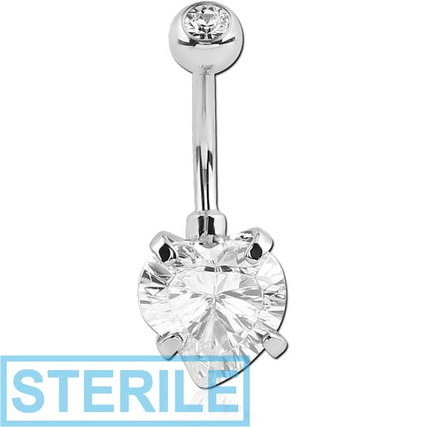STERILE SURGICAL STEEL WILD HEART 10MM CZ DOUBLE JEWELLED NAVEL BANANA