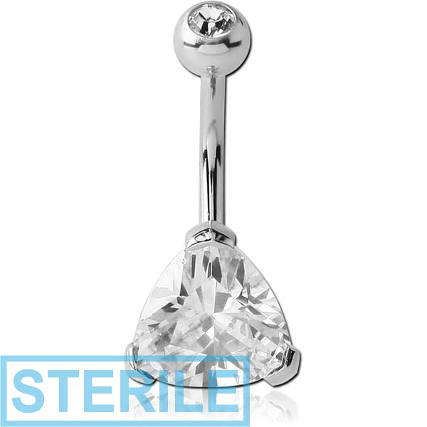 STERILE SURGICAL STEEL TRIANGLE 10MM CZ DOUBLE JEWELLED NAVEL BANANA