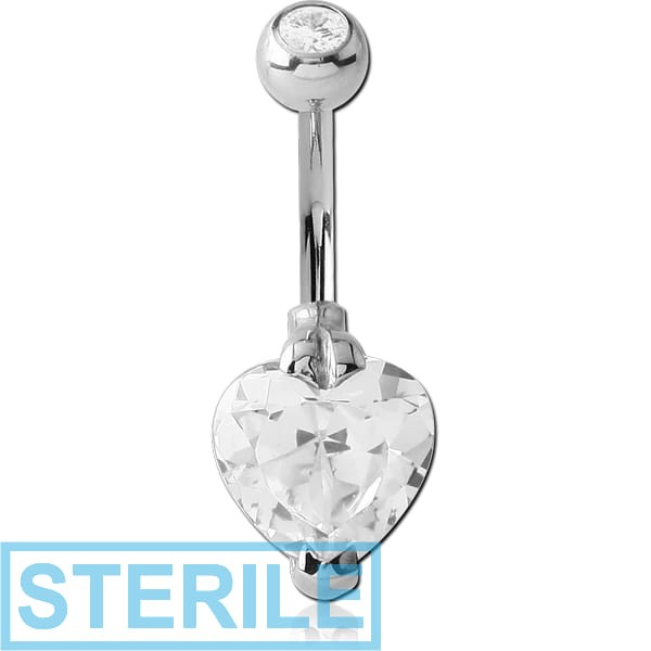 STERILE SURGICAL STEEL HEART 10MM CZ DOUBLE JEWELLED NAVEL BANANA