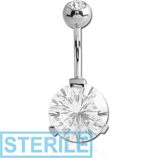 STERILE SURGICAL STEEL SUPER ROUND 12MM CZ DOUBLE JEWELLED NAVEL BANANA