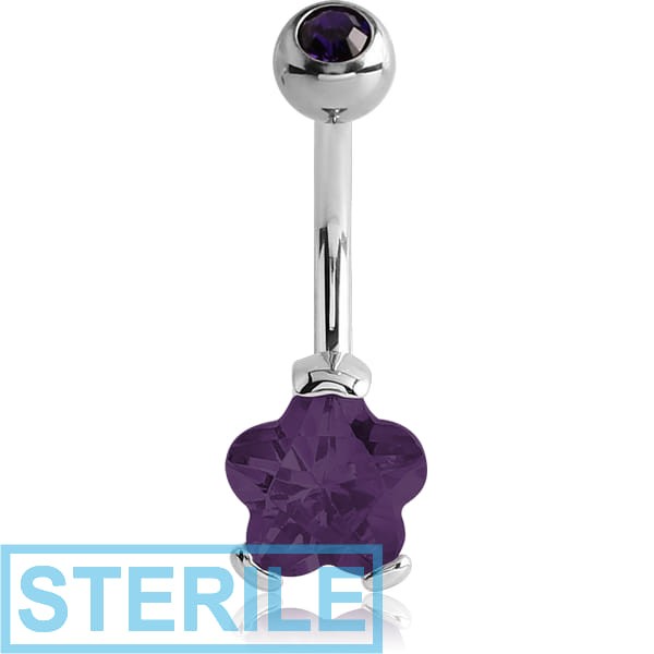 STERILE SURGICAL STEEL FLOWER 8MM CZ DOUBLE JEWELLED NAVEL BANANA
