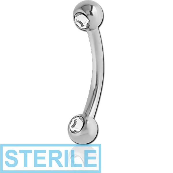 STERILE SURGICAL STEEL DOUBLE SIDE HIGH END CRYSTALS JEWELLED CURVED MICRO BARBELL