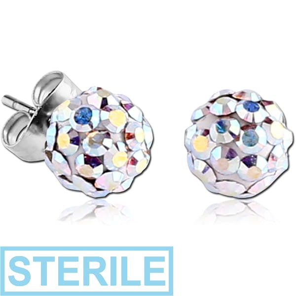 STERILE SURGICAL STEEL CRYSTALINE EAR STUDS PAIR