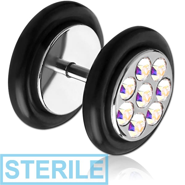 STERILE SURGICAL STEEL MULTI JEWELLED FAKE PLUG