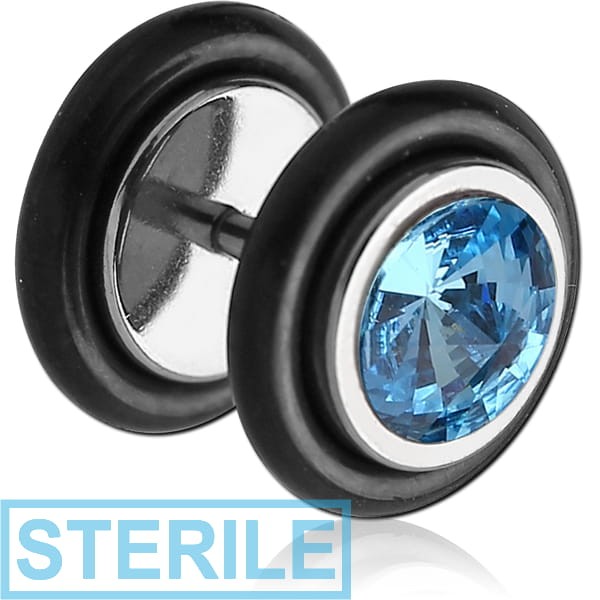 STERILE SURGICAL STEEL DOUBLE JEWELLED FAKE PLUG WITH RIVOLI STONE