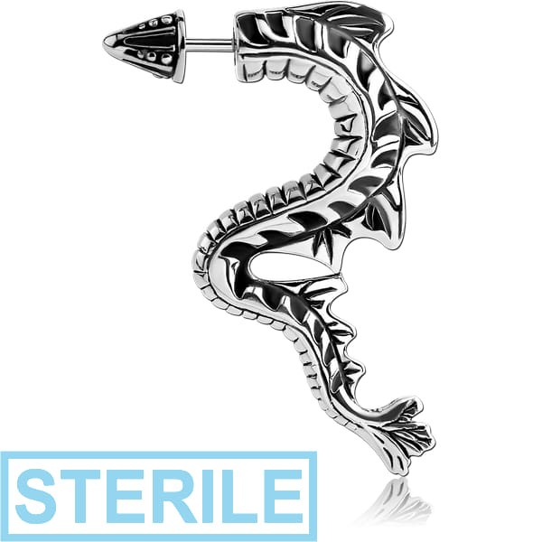 STERILE SURGICAL STEEL TWO-SIDED FAKE PIERCING - DRAGON TAIL