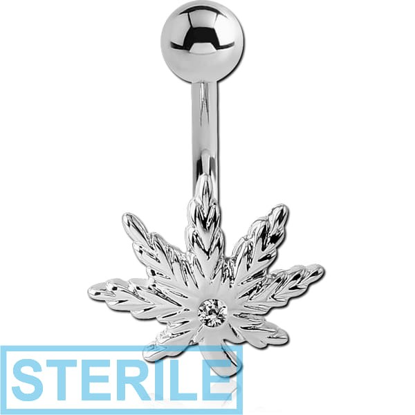 STERILE SURGICAL STEEL JEWELLED NAVEL BANANA - MARIJUANA LEAF