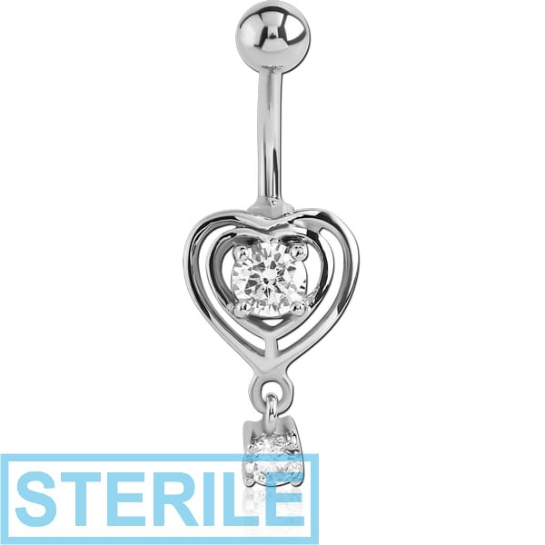 STERILE SURGICAL STEEL PRONG SET HEART JEWELLED NAVEL BANANA