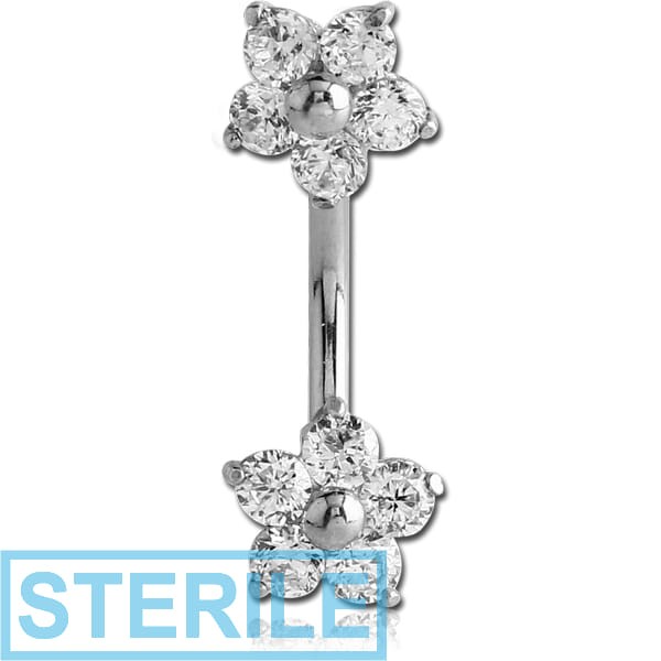 STERILE SURGICAL STEEL DOUBLE JEWELLED FLOWERS NAVEL BANANA
