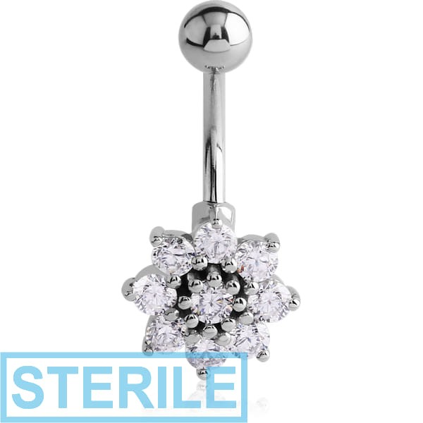 STERILE SURGICAL STEEL JEWELLED FLOWER NAVEL BANANA