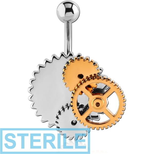 STERILE SURGICAL STEEL STEAMPUNK NAVEL BANANA WITH GOLD PVD PART