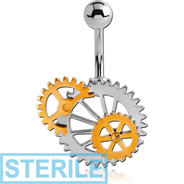STERILE SURGICAL STEEL STEAMPUNK NAVEL BANANA WITH GOLD PVD PART
