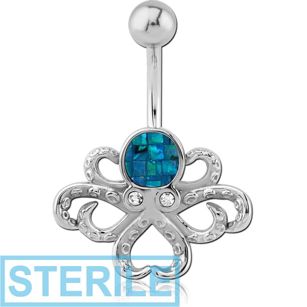 STERILE SURGICAL STEEL SYNTHETIC MOTHER OF PEARL MOSAIC JEWELLED NAVEL BANANA