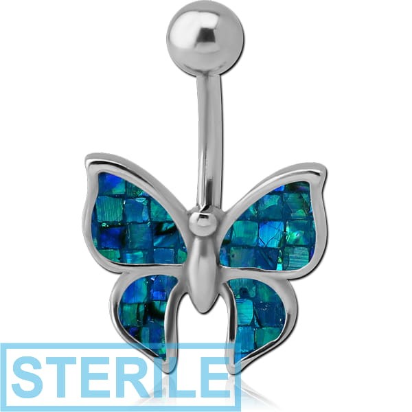STERILE SURGICAL STEEL SYNTHETIC MOTHER OF PEARL MOSAIC NAVEL BANANA