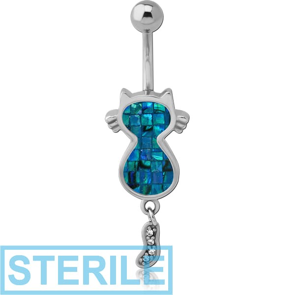 STERILE SURGICAL STEEL SYNTHETIC MOTHER OF PEARL MOSAIC JEWELLED NAVEL BANANA