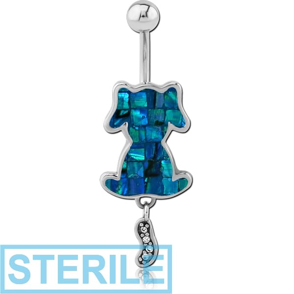 STERILE SURGICAL STEEL SYNTHETIC MOTHER OF PEARL MOSAIC JEWELLED NAVEL BANANA